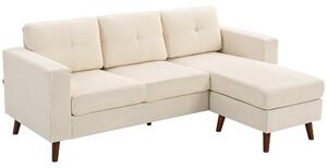 HOMCOM 3místná rohová sedačka L s přestavitelným chaiselongem, manšestrové čalounění — krémově bílá (192 × 137 × 84 cm) | Aosom