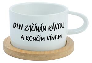 DEN ZAČÍNÁM KÁVOU A KONČÍM VÍNEM - bílý hrníček makronka 200 ml