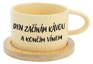 DEN ZAČÍNÁM KÁVOU A KONČÍM VÍNEM - žlutý hrníček makronka 200 ml