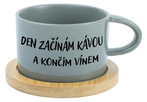 DEN ZAČÍNÁM KÁVOU A KONČÍM VÍNEM - šedý hrníček makronka 200 ml