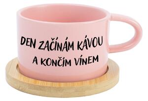 DEN ZAČÍNÁM KÁVOU A KONČÍM VÍNEM - růžový hrníček makronka 200 ml
