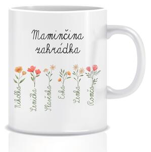 Personalizovaný klasický bílý keramický hrníček 300 ml - maminčina zahrádka