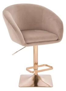 LuxuryForm DESIGN Barová židle VENICE VELUR na zlaté hranaté podstavě - latte