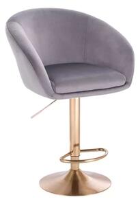 LuxuryForm DESIGN Barová židle VENICE VELUR na zlaté kulaté podstavě - světle šedá