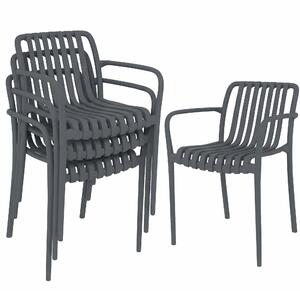 Outsunny 4dílné skládací zahradní židle – žebernatý sedák s područkami, ergonomické jídelní židle na terasu a balkon, nosnost 120 kg | Aosom