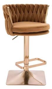 LuxuryForm DESIGN Barová židle LYON VELUR na zlaté hranaté podstavě - medová