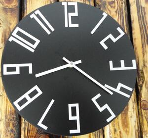 Moderní černé dřevěné nástěnné hodiny s bílými čísly - HRNO: Černé ručičky HDF - černá 30 cm 3414-21336 HDFK008- balk white HEU+