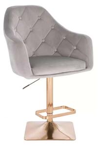 LuxuryForm DESIGN Barová židle ANDORA VELUR na zlaté hranaté podstavě - světle šedá
