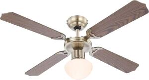 Globo 0309 CHAMPION - Stropní mosazný ventilátor s osvětlením v dekoru dřeva , 1 x E27 (Ventilátor na strop se zpětným chodem)