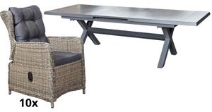 Hliníkový zahradní nábytek: rozkládací stůl Gerardo 205/265cm a 10 velkých křesel Jason