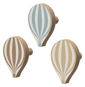 Nástěnné háčky v sadě 3 ks z bukového dřeva Hot Air Ballon – Cam Cam Copenhagen
