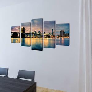 Sada obrazů, tisk na plátně, Brooklynský most s řekou, 200 x 100 cm