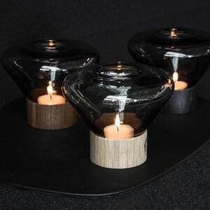 BRO PC01008_002 (pouze balení 8ks) Svícen MUFFINS Candleholder sklo šedá kouřová transparent + noha dub evropský černě mořený - BROKIS A