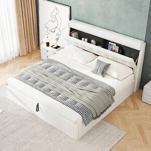 Čalouněná postel 160x200, hydraulické lůžko Truhla na postel PU Bílá