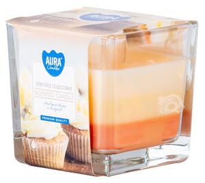 Sklo hranol 80x80 mm ~32h Vanilla Cupcake tříbarevná vonná svíčka