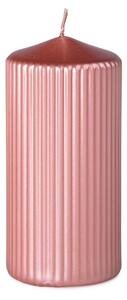 Rýhovaná Válec 65x140mm Rosegold metalik, růžová svíčka