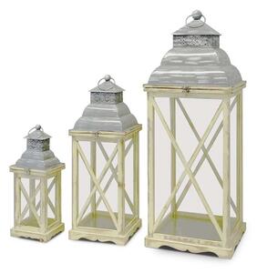 Lucerna dřevo, kov 3 ks set 140x410/220x580/290x790mm, přírodní