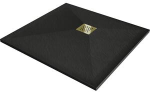 Mexen Stone+ čtvercový kompozitní sprchový kout 100 x 100 cm, černý, zlatý kryt - 44701010-G