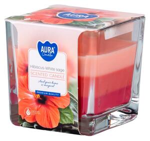 Sklo hranol 80x80 mm ~32h Hibiscus - White Sage tříbarevná vonná svíčka