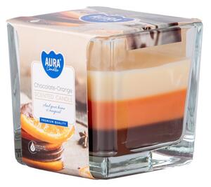 Sklo hranol 80x80 mm ~32h Chocolate - Orange tříbarevná vonná svíčka
