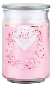 Emocio Sklo se skleněným víčkem Pink Flower vonná svíčka 93x142 mm