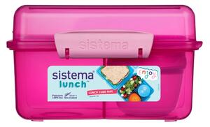 Sistema® Lunch™ Tříkomorová krabička s nádobou na jogurt s dvojitým víčkem 2 l, růžová