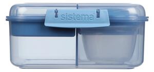Sistema® Ocean Bound Bento Cube tříkomorová krabička s nádobou na jogurt a 2 tácky 1,25 l, modrá