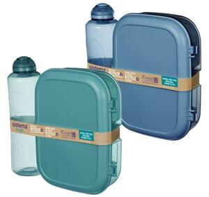 Sistema® Ocean Bound Tříkomorová krabička na oběd s nádobou na jogurt 1,1 l, Láhev Swift Squeeze Twist 'n' Sip 480 ml - 2 pack, mix
