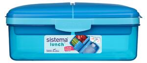 Sistema® Lunch™ Krabička Quaddie 1,5 l se 3 výklopnými přihrádkami ve víku a s lahví na pití, modrá
