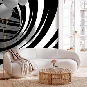 Fototapeta Moderní abstrakce - černo-bílý tunel s iluzí 3D a koulemi