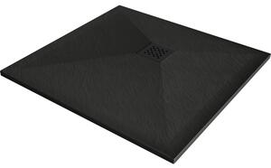 Mexen Stone+ čtvercový kompozitní sprchový pan él 70 x 70 cm, černý, černé krytí - 44707070-B