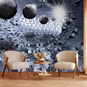 Fototapeta Abstraktní puzzle - tunel ze stříbrných puzzle s koulemi v iluzi 3D