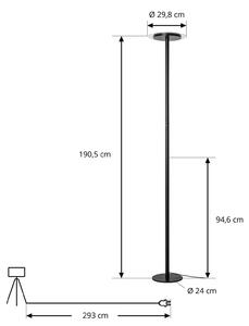 Arcchio LED stojací lampa Frile, černá, výška 190 cm, stmívatelné, stmívatelný, Černá, Obývací pokoj / jídelna, Hliník, Moderní