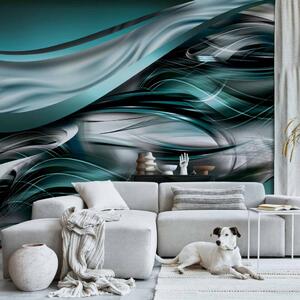 Fototapeta Leden Bouře - tyrkysová abstrakce s vlnami a stříbrným leskem