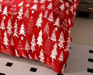 Povlečení mikroplyš CHRISTMAS TREES červené + prostěradlo mikroplyš SOFT 90x200 cm bílé