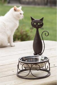 Miska pro zvířata v ozdobném kovovém stojanu s kočkou
