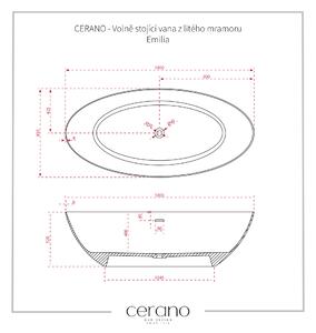 CERANO - Volně stojící vana z litého mramoru Emilia - bílá matná - 180x85cm
