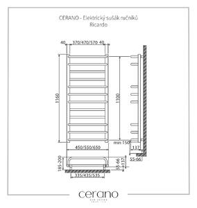 Cerano Ricardo, elektrický sušák ručníků 1160x550 mm, 187W, bílá, CER-LIV-W-ED-12-55-X