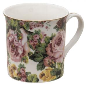 Porcelánový hrnek s květy a zlatou linkou Pink Flowers – 330 ml