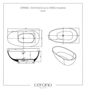 CERANO - Volně stojící vana z litého mramoru Aura - černá matná - 180x90 cm