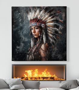 Obraz na plátně - Indiánská žena Vítr z hor FeelHappy.cz Velikost obrazu: 40 x 40 cm