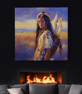 Obraz na plátně - Indiánská žena Plamenná duše FeelHappy.cz Velikost obrazu: 40 x 40 cm