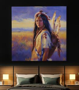 Obraz na plátně - Indiánská žena Plamenná duše FeelHappy.cz Velikost obrazu: 40 x 40 cm