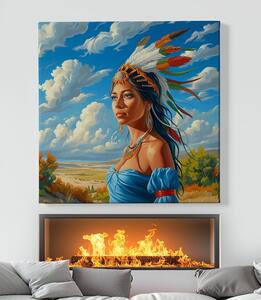 Obraz na plátně - Indiánská žena Jemný vánek FeelHappy.cz Velikost obrazu: 40 x 40 cm