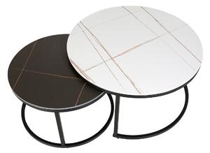 FERANTE B konferenční stolek, kulatý, 2 kusy, mramor/bílá/černá