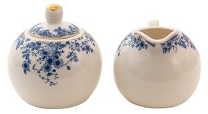 Porcelánová cukřenka a mlékovka talíř s modrými květy Blue Flowers – 11x9x8 / 9x9 cm