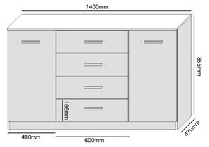 Komoda TAYLER 140x86x47 cm černá/dub craft