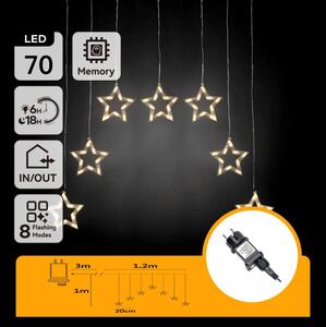 Aigostar - LED Venkovní vánoční řetěz 70xLED/230V 1,2x1m IP44 teplá bílá hvězdy