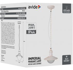 Avide AOLHE27-IMP-AW IMPERIAL - Venkovní závěsné svítidlo v antické bílé barvě, 1 x E27, IP44 42445 (Venkovní závěsná lampa na řetězu, antická bílá)