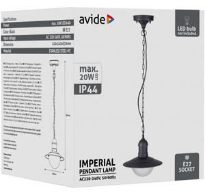 Avide AOLHE27-IMP-B IMPERIAL - Venkovní závěsné svítidlo v černé barvě, 1 x E27, IP44 42407 (Venkovní závěsná lampa na řetězu, černá barva)